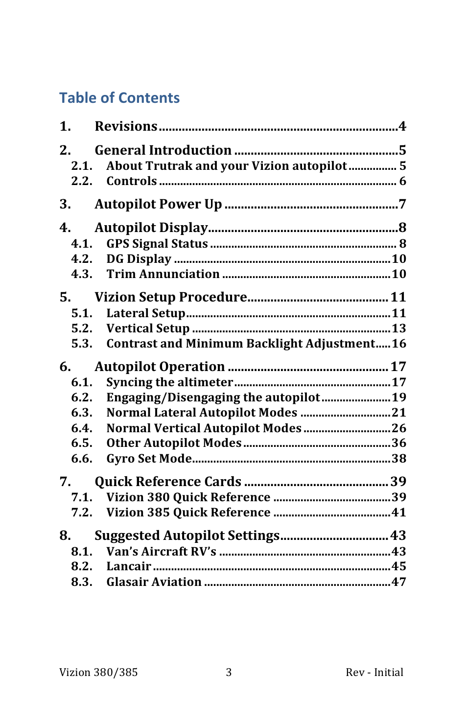 TruTrak Vizion 380-385 Operation Manual User Manual | Page 3 / 48