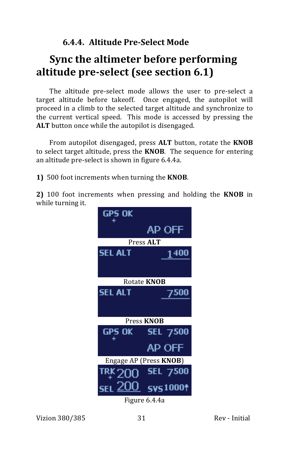 Altitude pre-­‐select mode | TruTrak Vizion 380-385 Operation Manual User Manual | Page 31 / 48