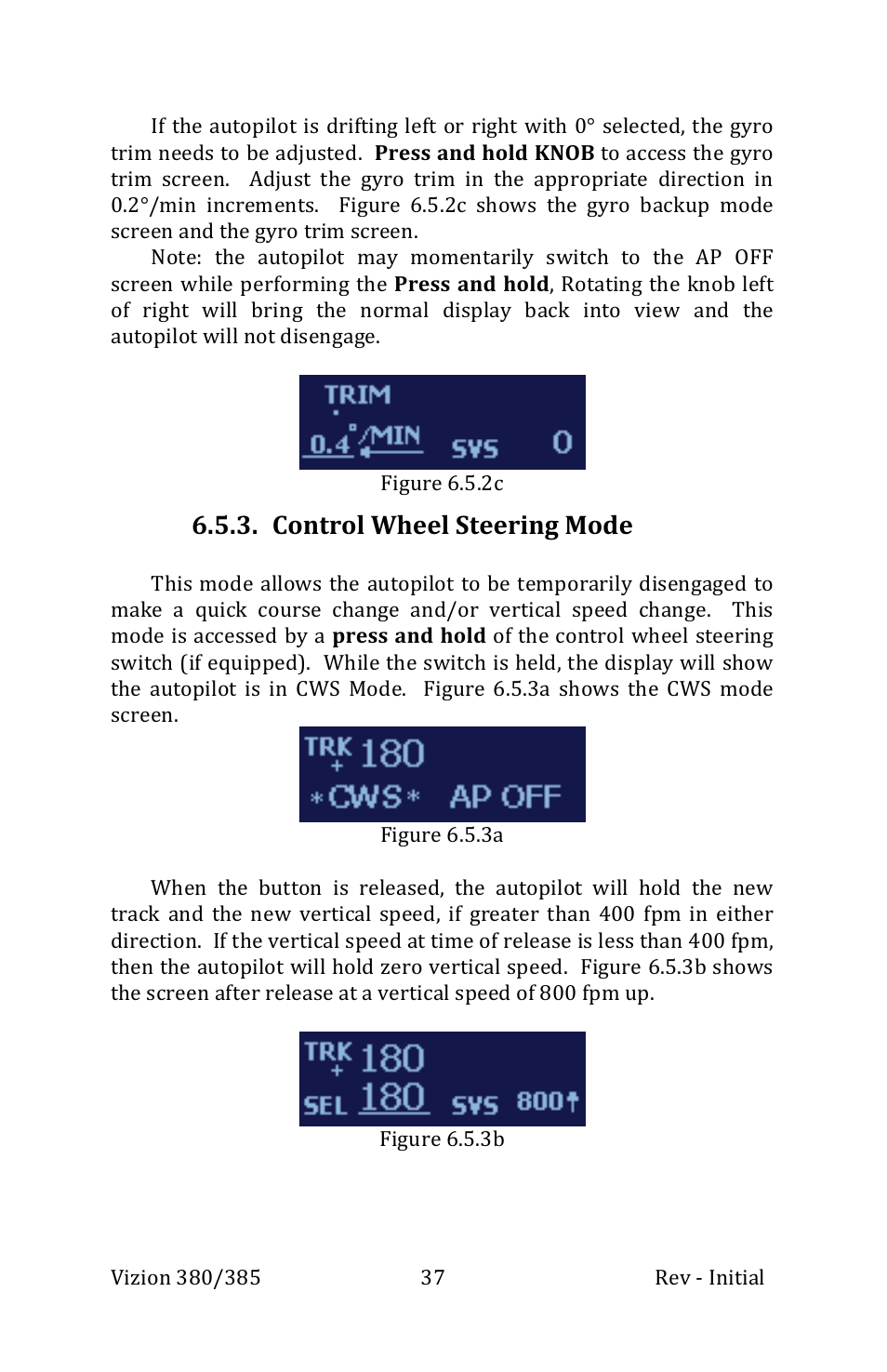 Control wheel steering mode | TruTrak Vizion 380-385 Operation Manual User Manual | Page 37 / 48