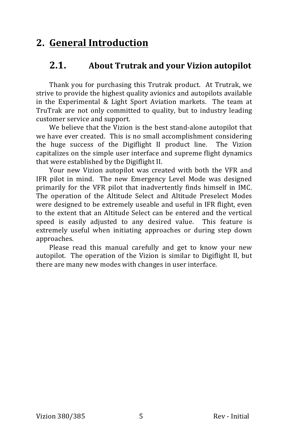 General introduction, About trutrak and your vizion autopilot | TruTrak Vizion 380-385 Operation Manual User Manual | Page 5 / 48