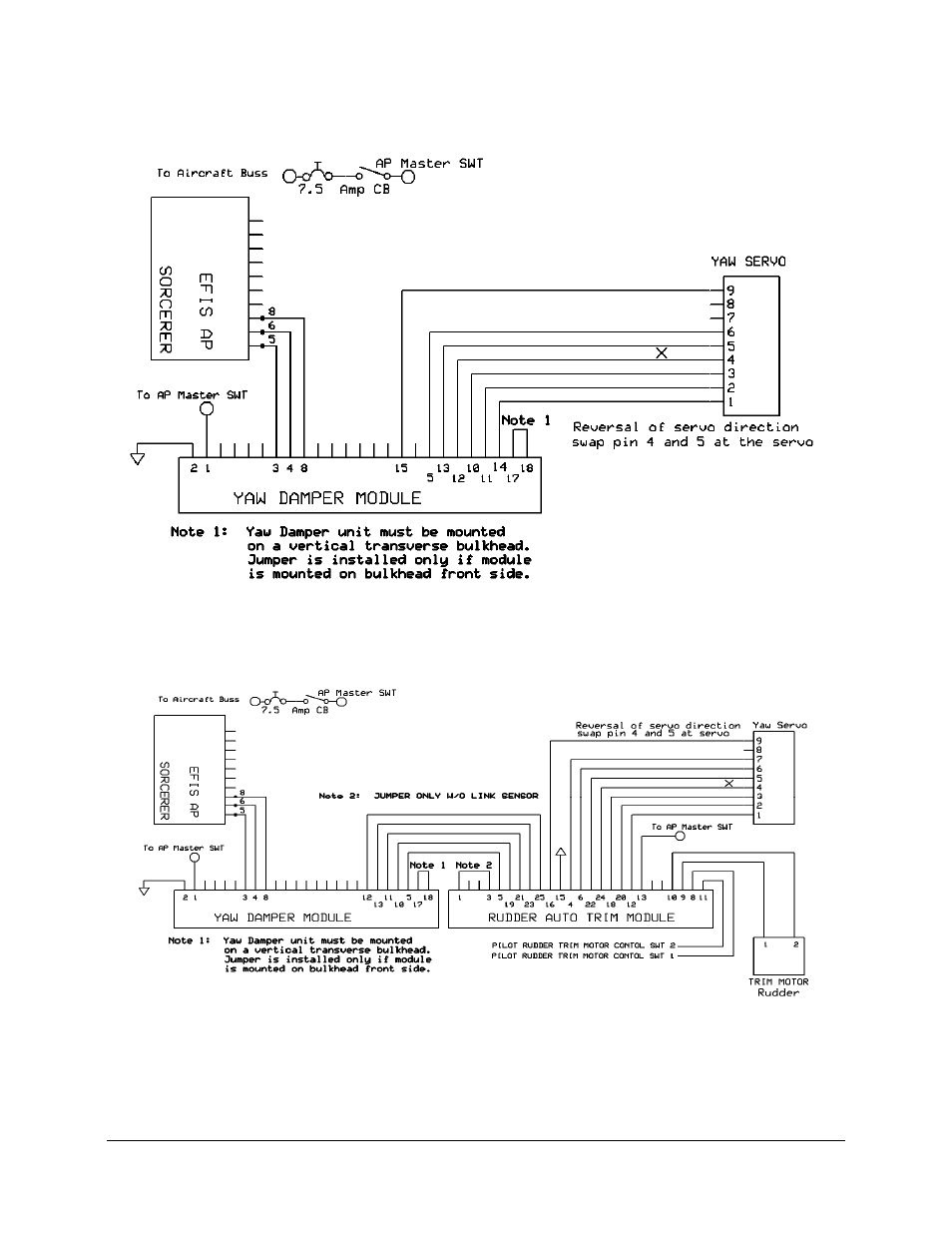 Sorcerer installation, Sorcerer with rudder trim | TruTrak Yaw Damper User Manual | Page 8 / 12