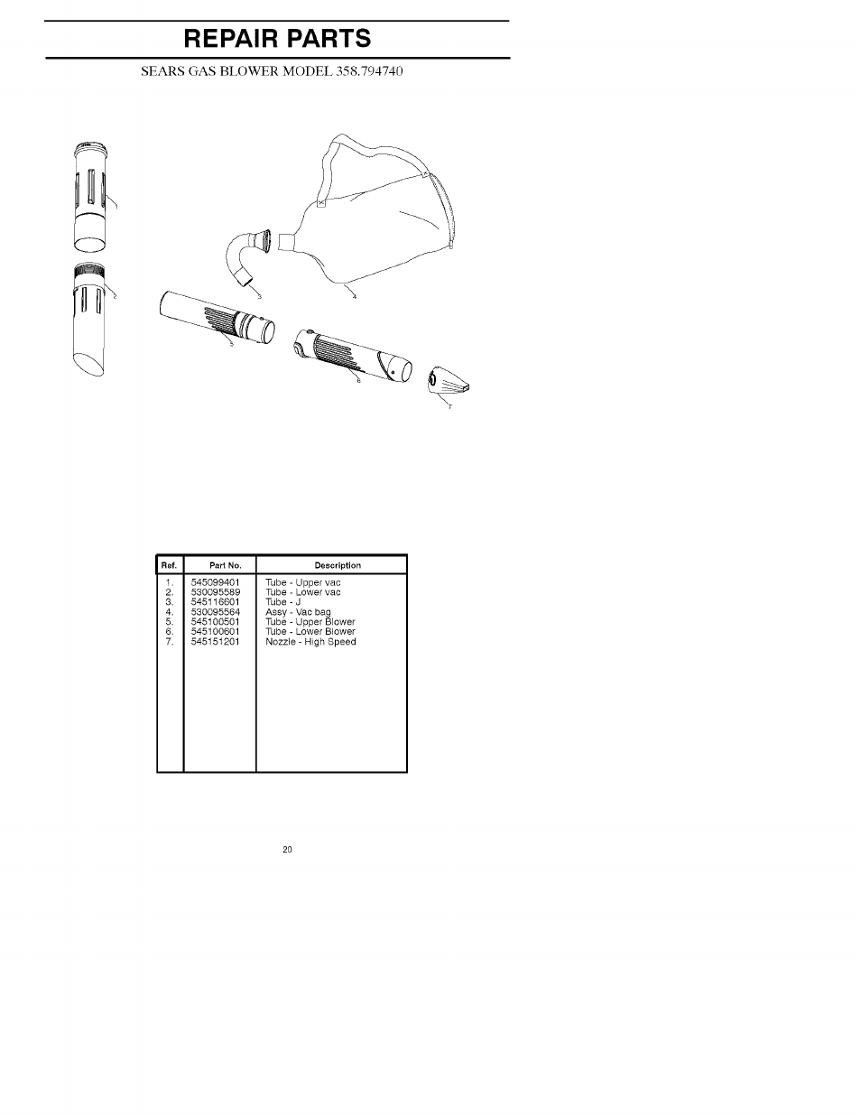 Repair parts | Craftsman 358.794740 User Manual | Page 20 / 40