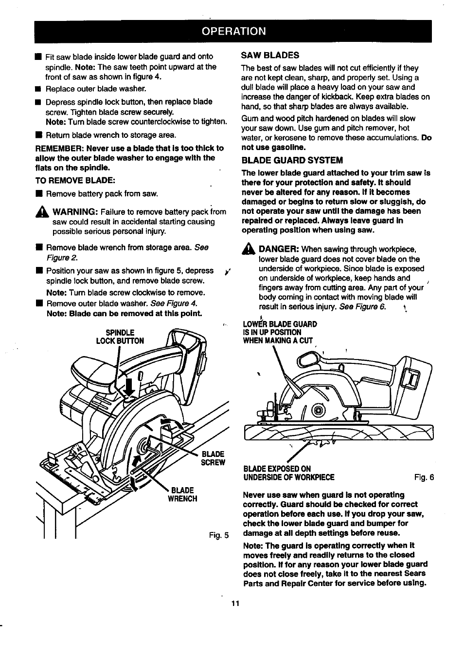 Operation | Craftsman 315.269600 User Manual | Page 11 / 22