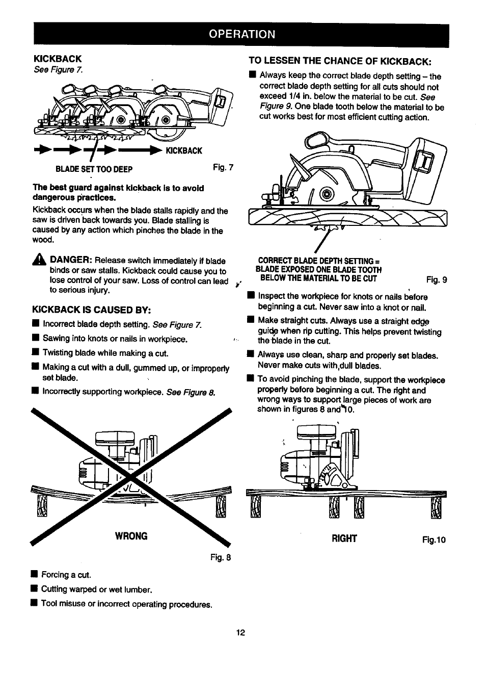 Right, Operation | Craftsman 315.269600 User Manual | Page 12 / 22