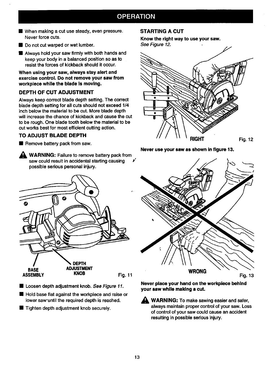 Operation | Craftsman 315.269600 User Manual | Page 13 / 22