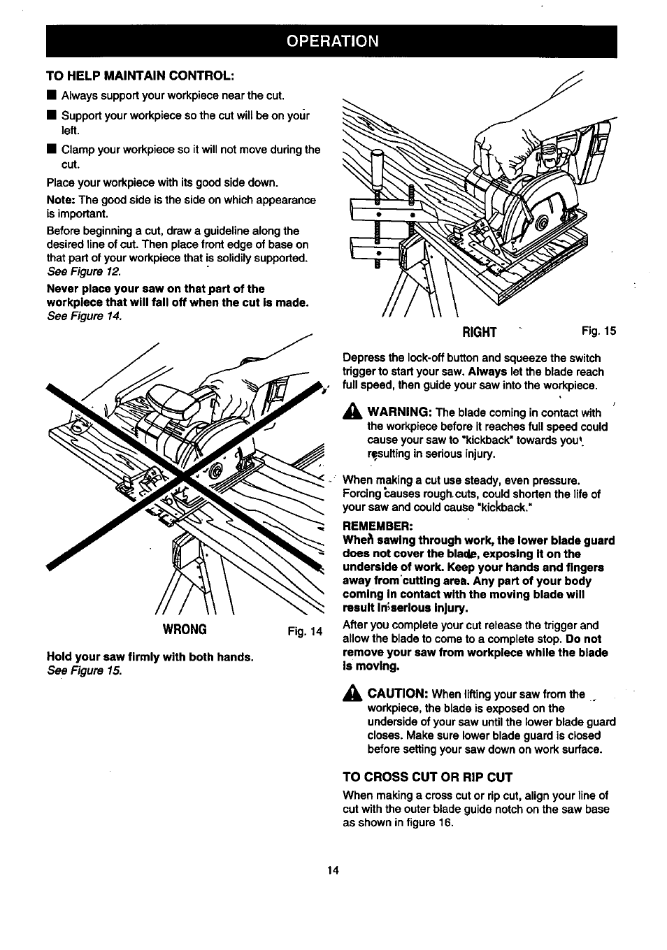 Wrong, Right, Operation | Craftsman 315.269600 User Manual | Page 14 / 22