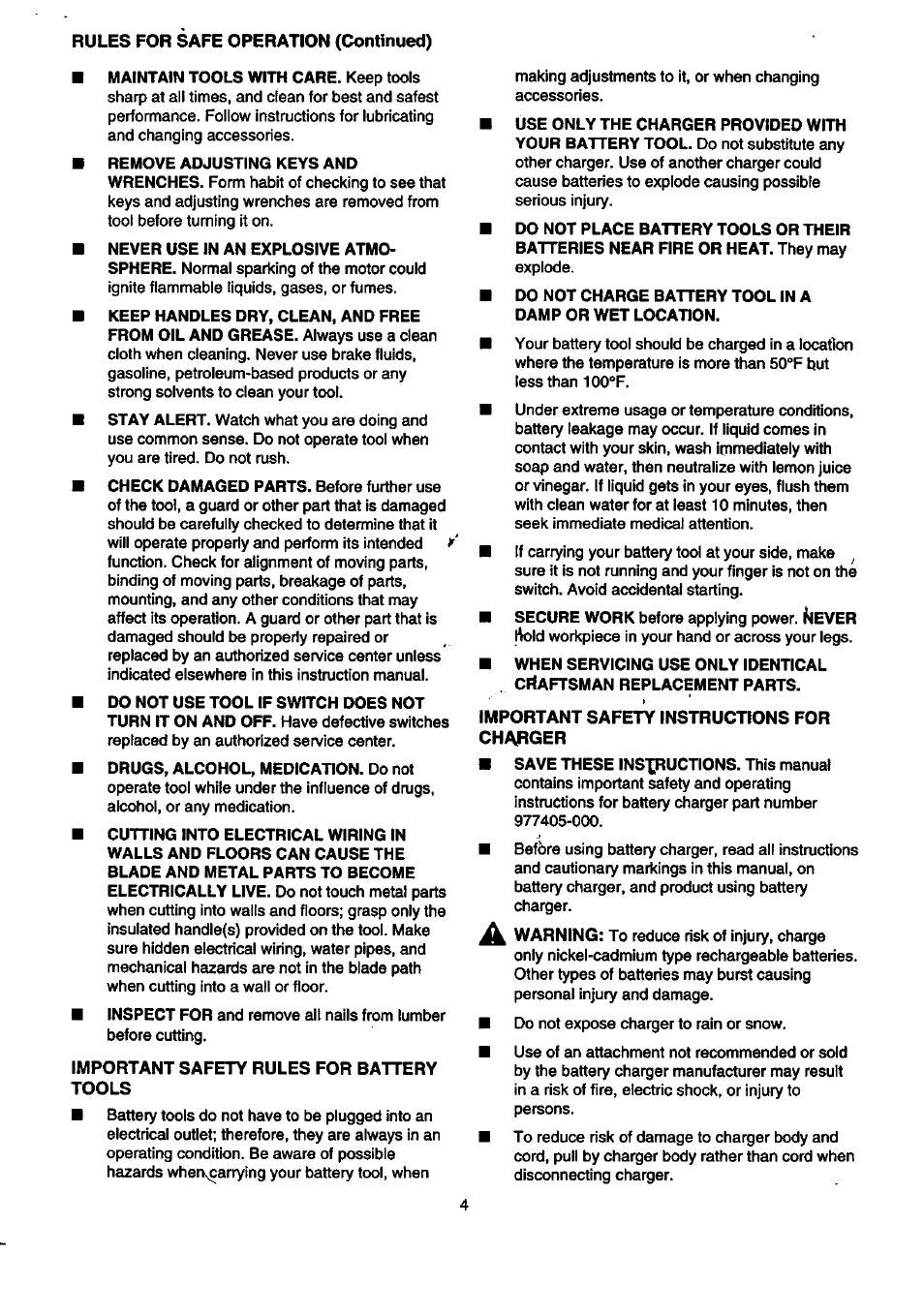 Important safety rules for battery, Tools, Important safety instructions for | Charger, A. important safety rules for battery tools, B. important safety instructions for charger | Craftsman 315.269600 User Manual | Page 4 / 22