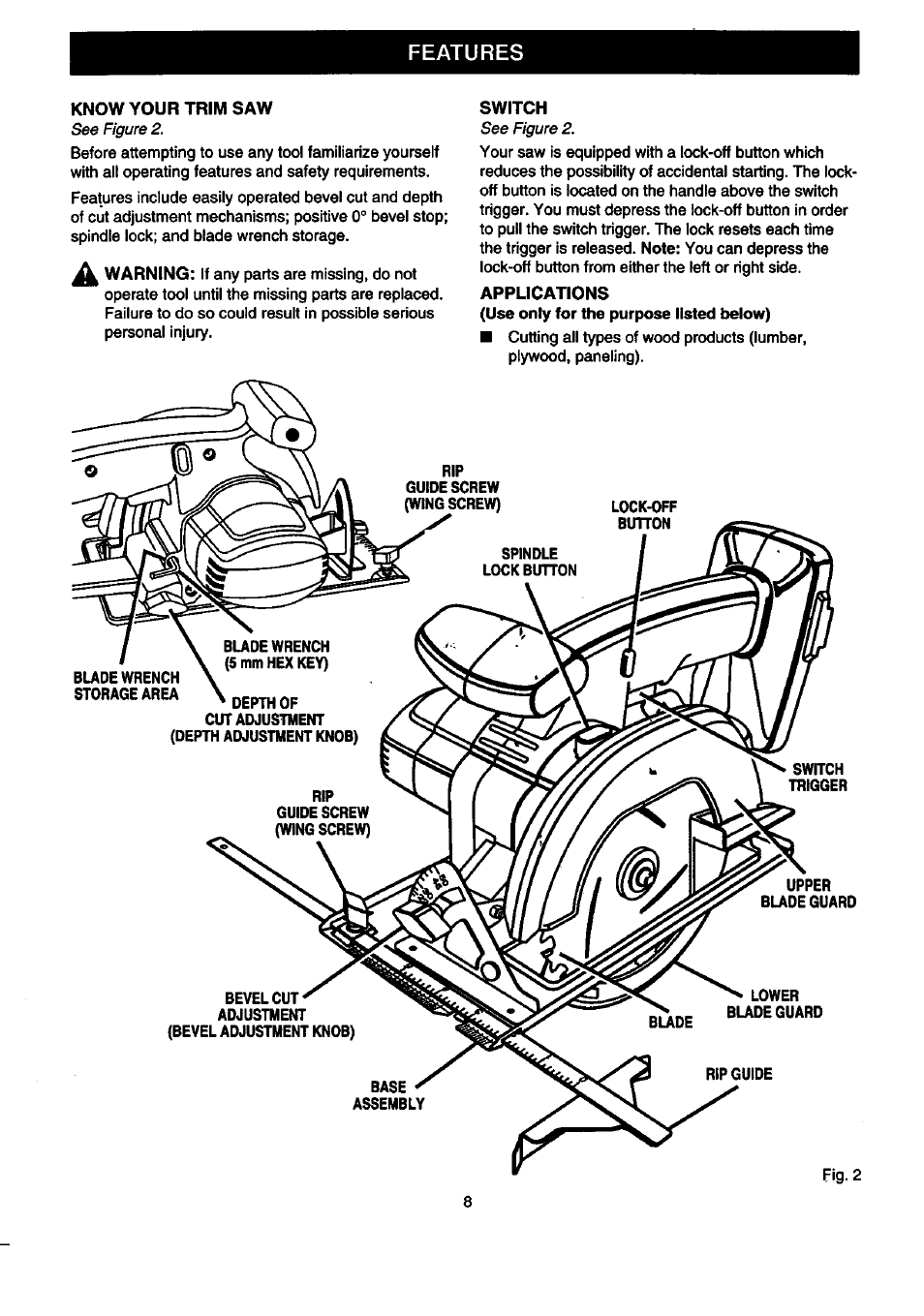 Features | Craftsman 315.269600 User Manual | Page 8 / 22