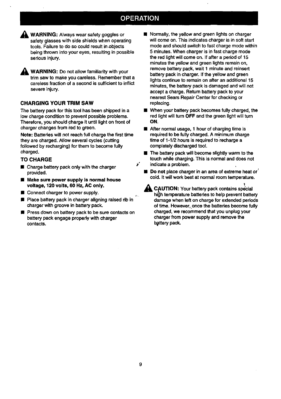 Operation | Craftsman 315.269600 User Manual | Page 9 / 22