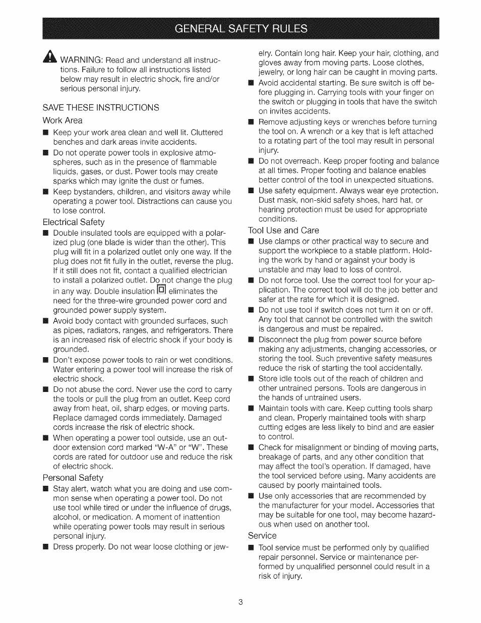 General safety rules | Craftsman 315.115033 User Manual | Page 3 / 14