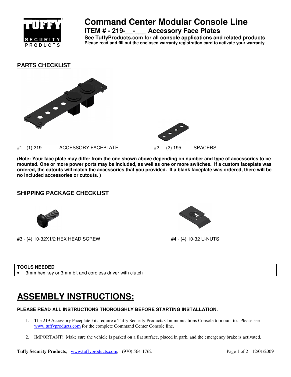 Tuffy Security 219 User Manual | 2 pages