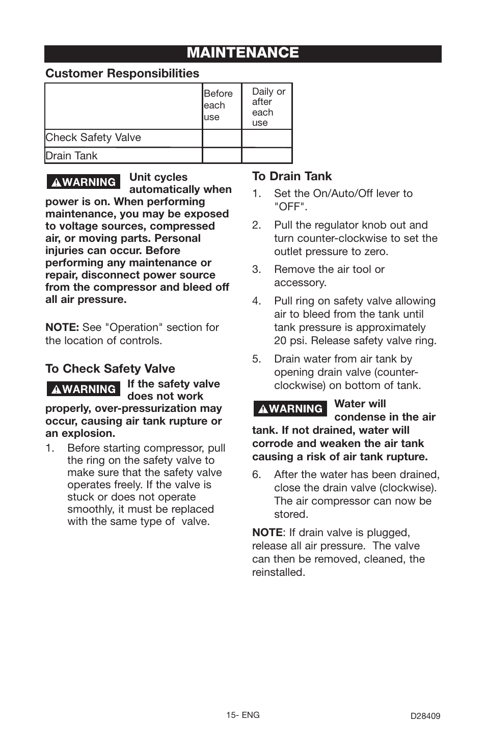 Maintenance | Craftsman 919.167362 User Manual | Page 15 / 48