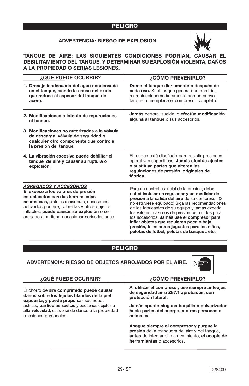 Peligro | Craftsman 919.167362 User Manual | Page 29 / 48