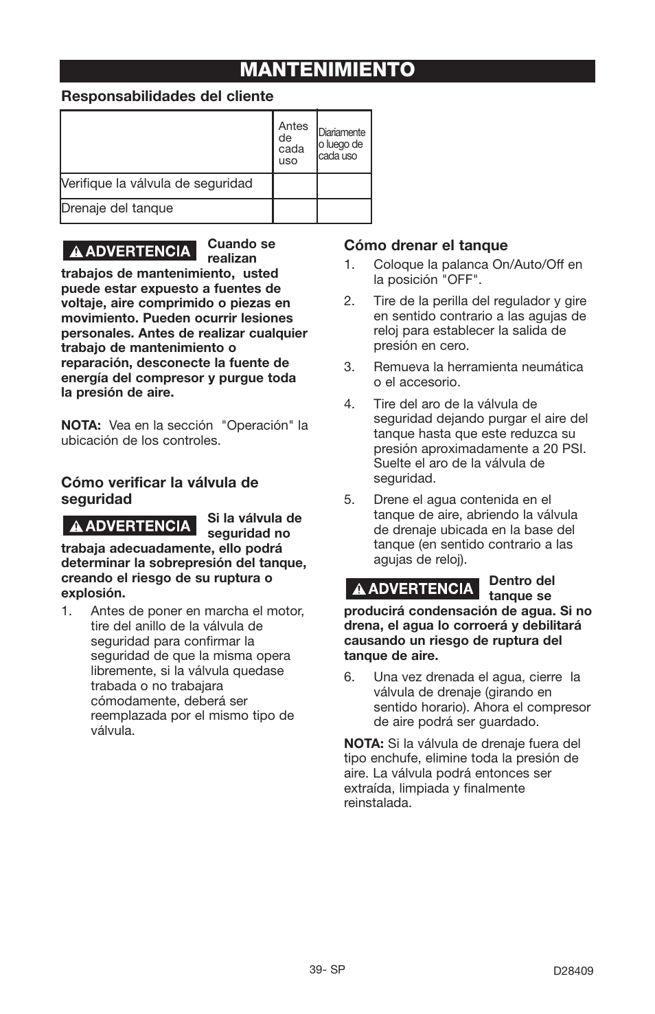 Mantenimiento | Craftsman 919.167362 User Manual | Page 39 / 48