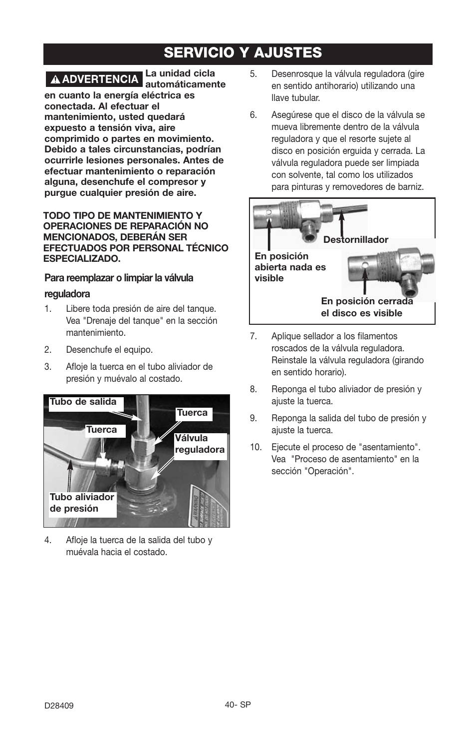 Servicio y ajustes | Craftsman 919.167362 User Manual | Page 40 / 48