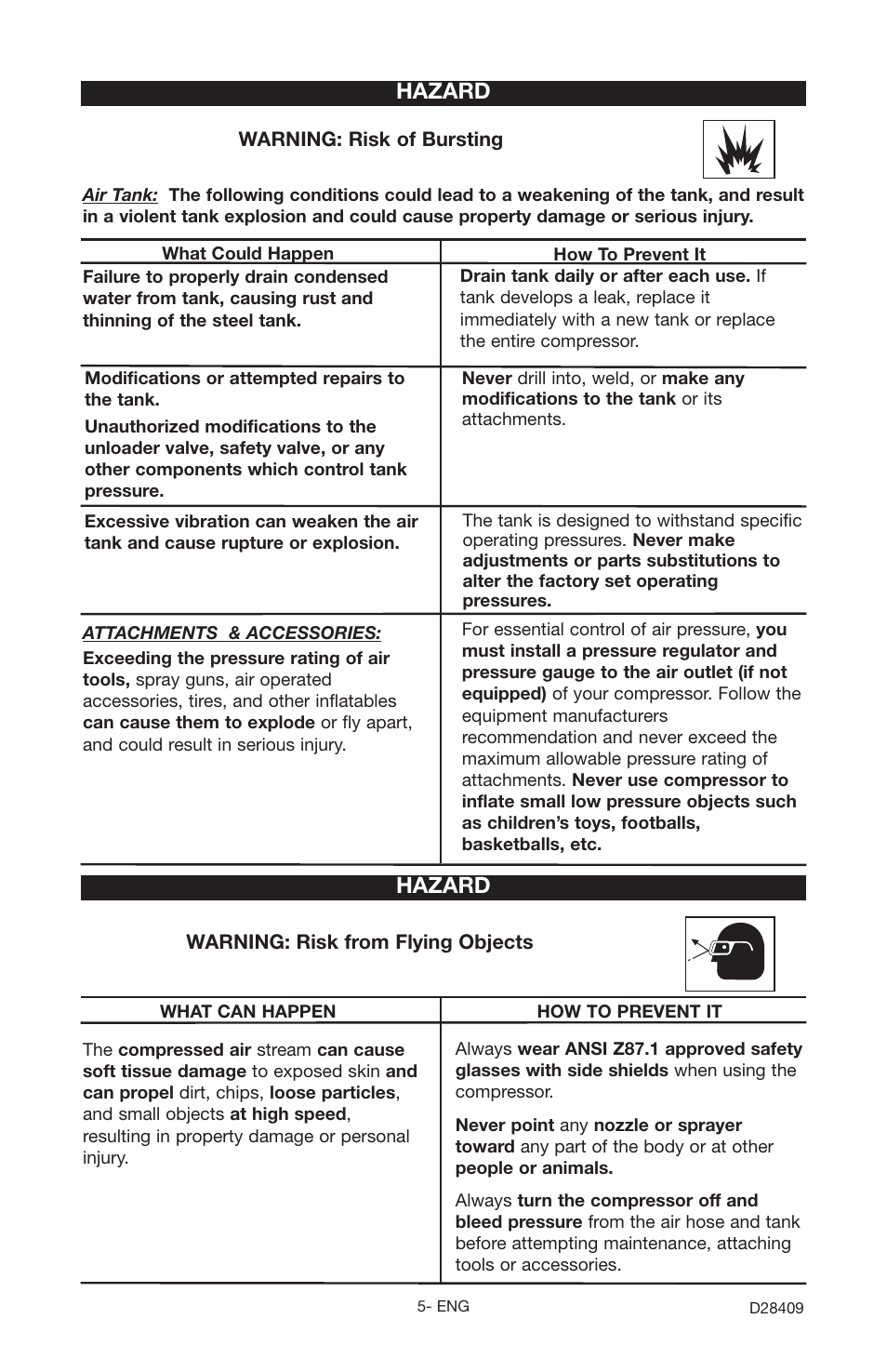 Hazard | Craftsman 919.167362 User Manual | Page 5 / 48