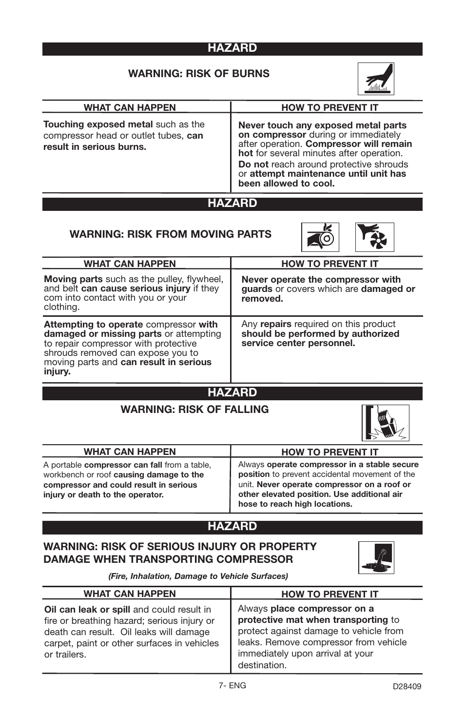 Hazard | Craftsman 919.167362 User Manual | Page 7 / 48