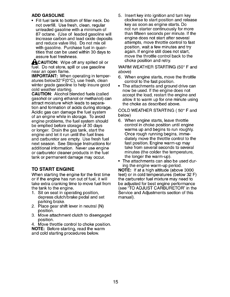 Add gasoline | Craftsman 917.273392 User Manual | Page 15 / 56