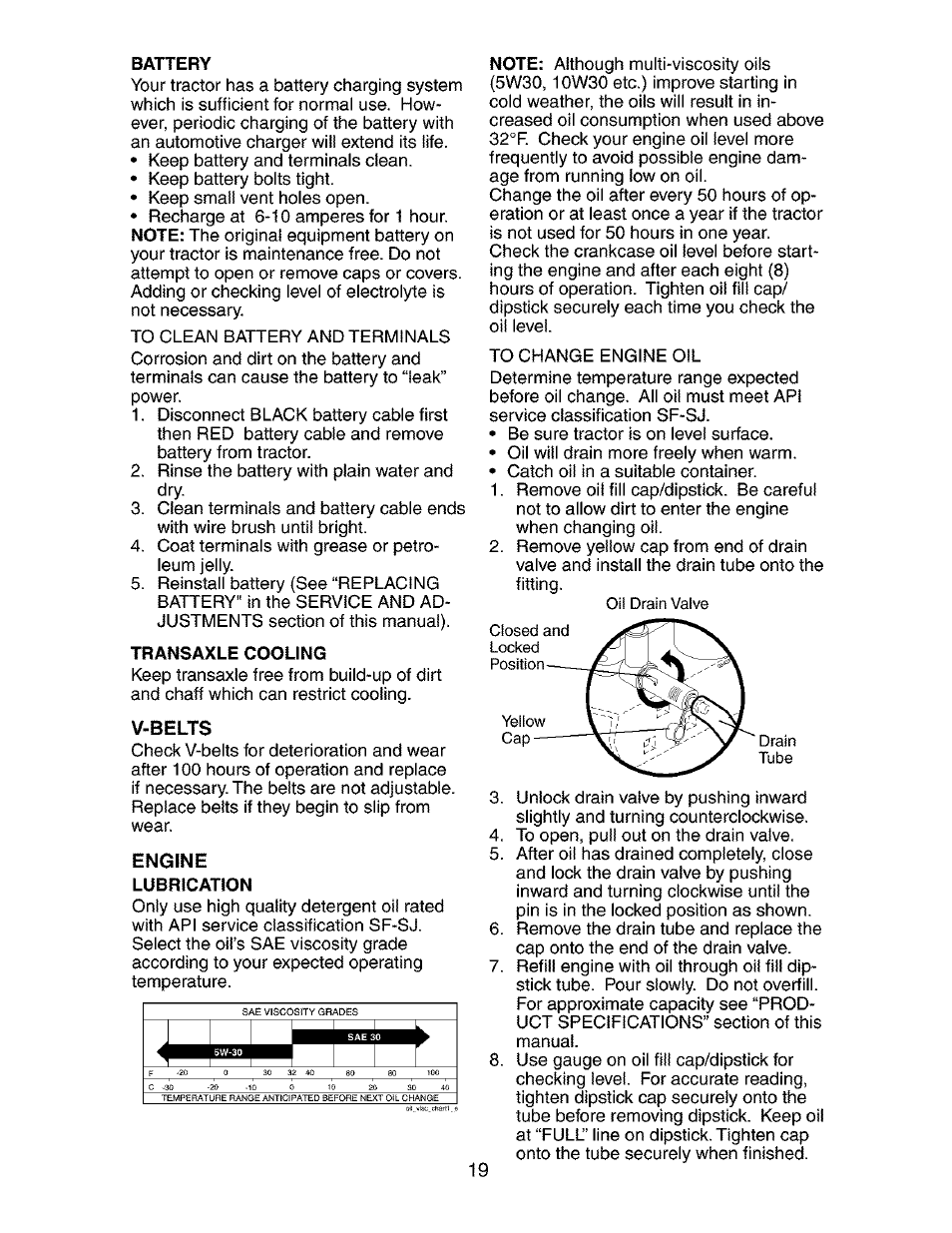 Battery, Transaxle cooling, Lubrication | Craftsman 917.273392 User Manual | Page 19 / 56