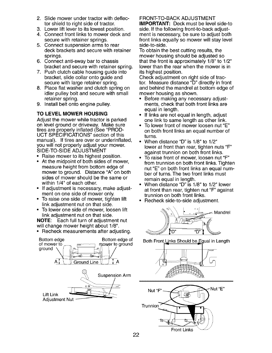 To level mower housing | Craftsman 917.273392 User Manual | Page 22 / 56