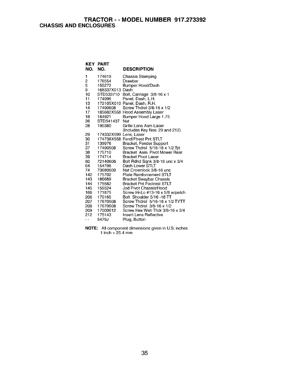 Tractor, Chassis and enclosures | Craftsman 917.273392 User Manual | Page 35 / 56