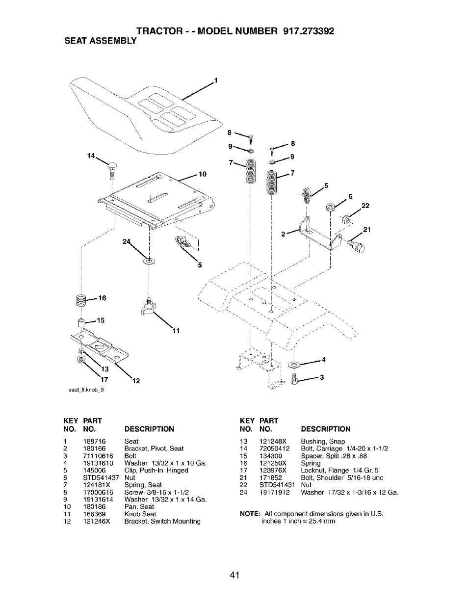 Seat assembly | Craftsman 917.273392 User Manual | Page 41 / 56