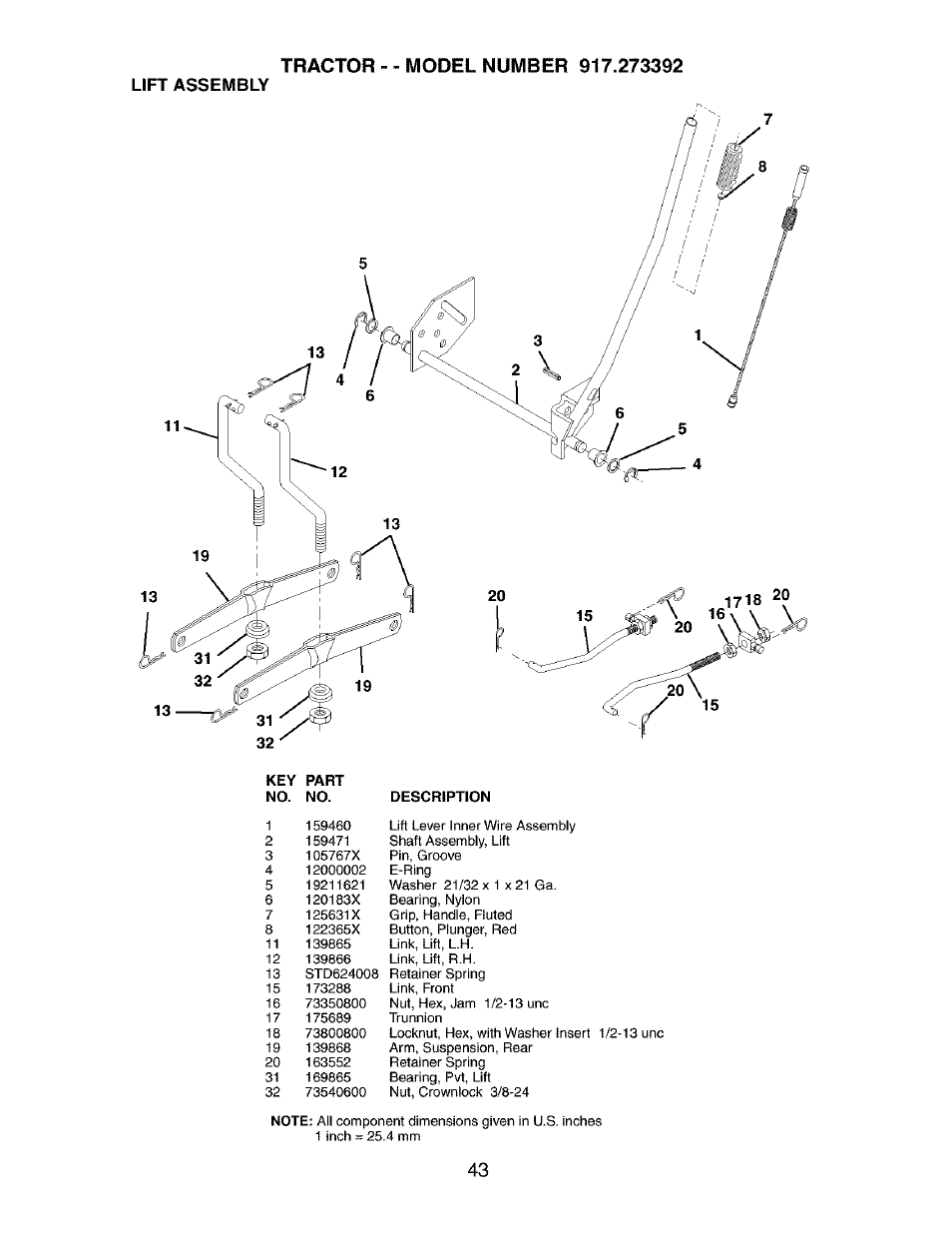 Lift assembly | Craftsman 917.273392 User Manual | Page 43 / 56