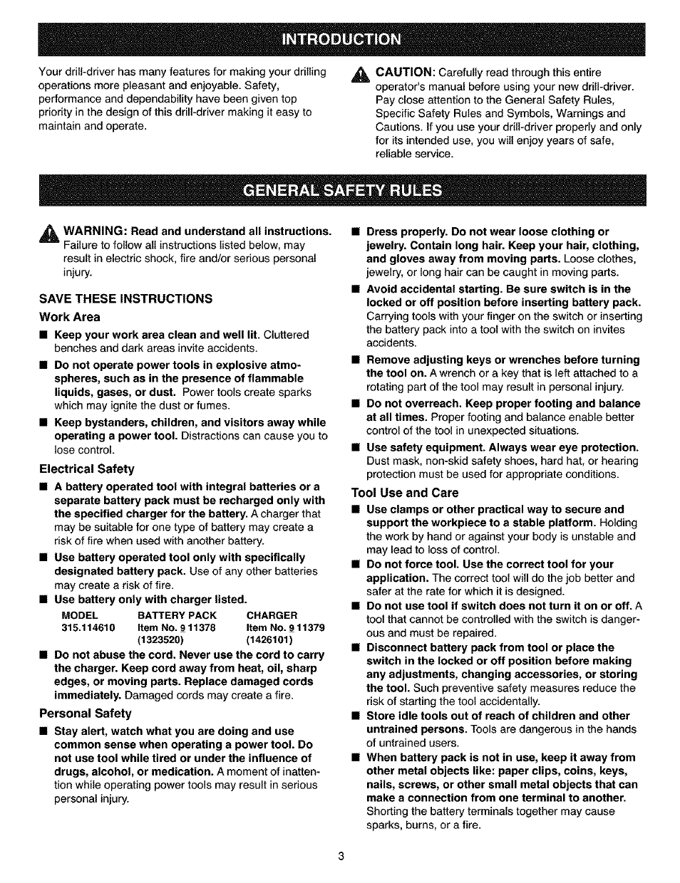 Introduction, General safety rules, General safety rules -4 | Craftsman 315.11461 User Manual | Page 3 / 18