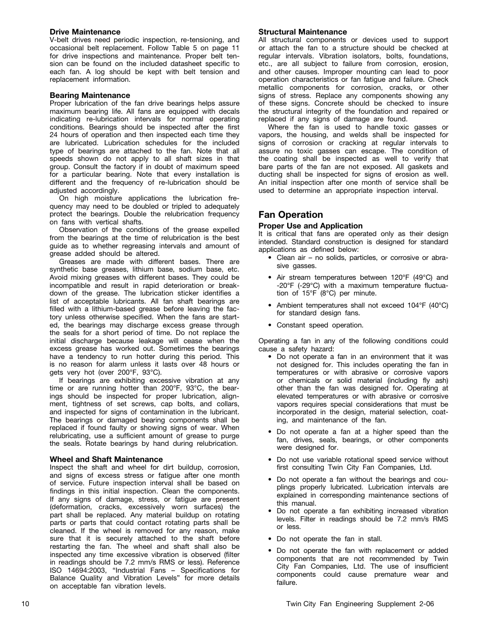 Fan operation | Twin City Fans With CE Mark - ES-2-06 User Manual | Page 10 / 16