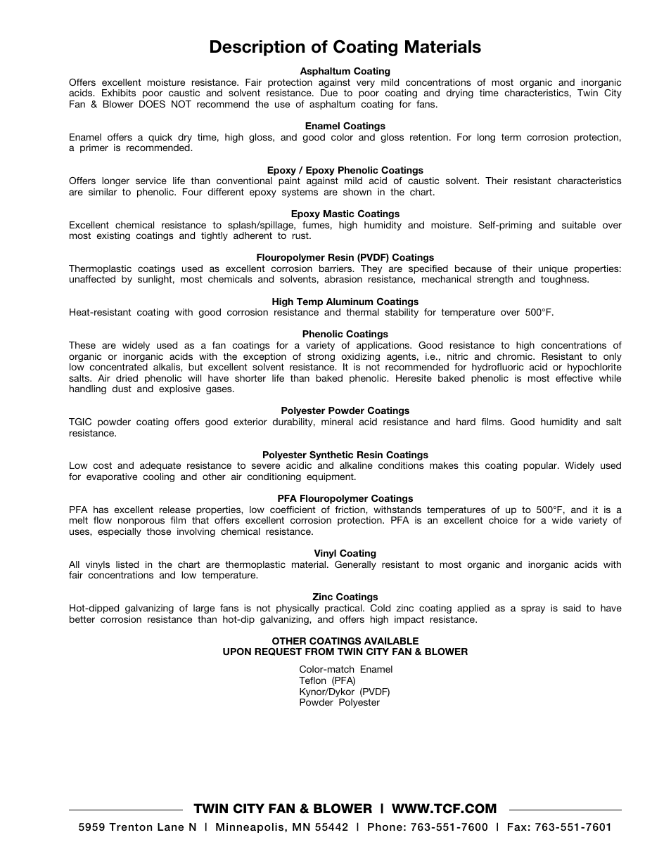 Description of coating materials | Twin City Protective Coatings Guide - ES-35 User Manual | Page 4 / 4