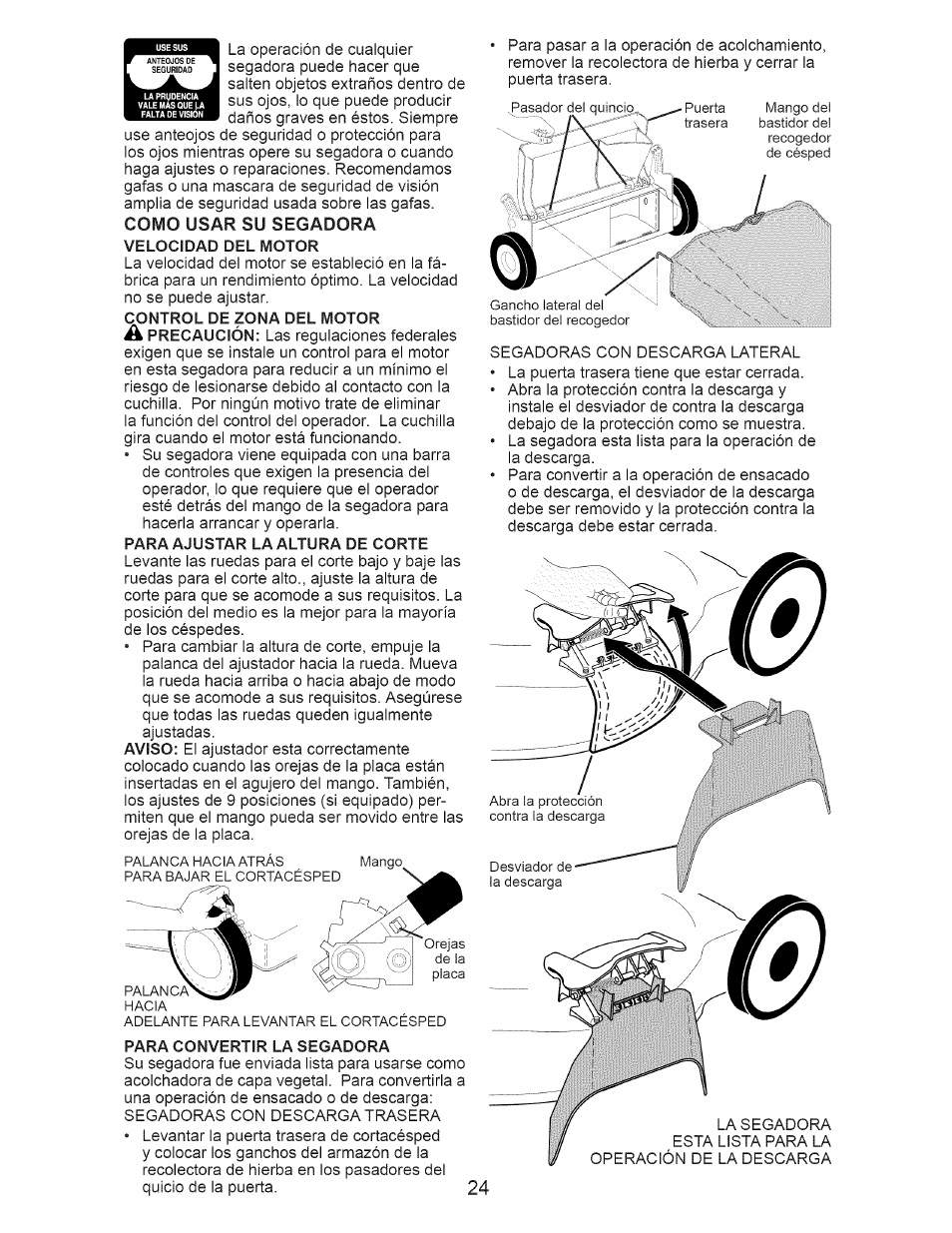 Como usar su segadora | Craftsman 917.389060 User Manual | Page 24 / 44