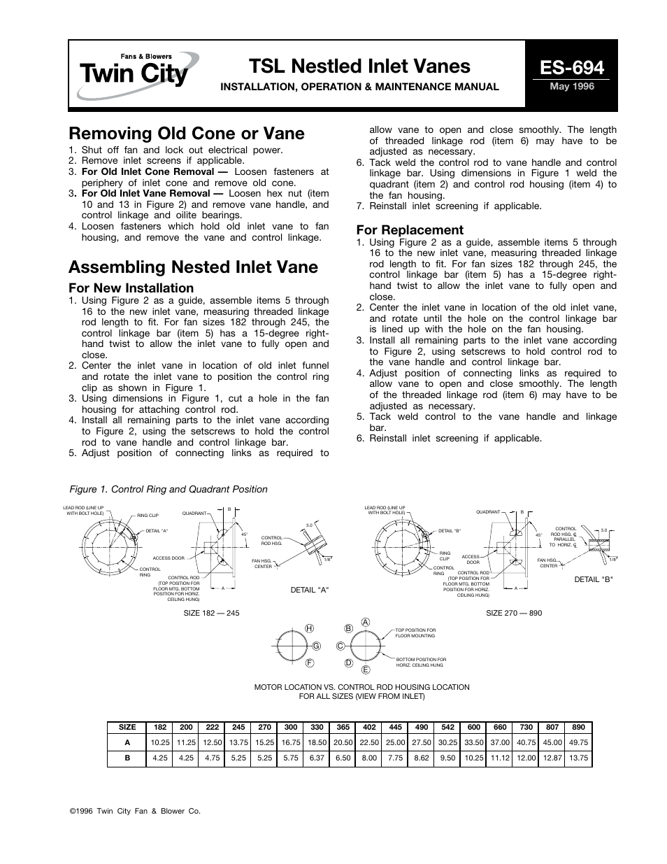Twin City TSL; Nested Inlet Vanes - ES-694 User Manual | 2 pages