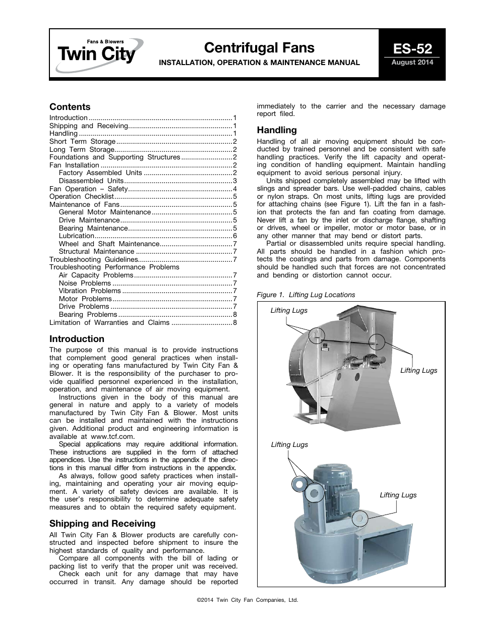 Twin City Centrifugal Fans - ES-52 User Manual | 8 pages