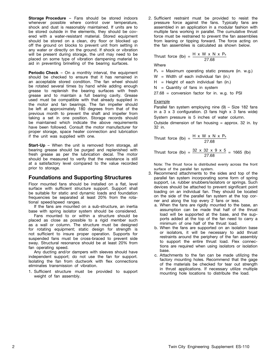 Foundations and supporting structures | Twin City MPQN/MPQS Modular Plenum Fans - ES-110 User Manual | Page 2 / 8
