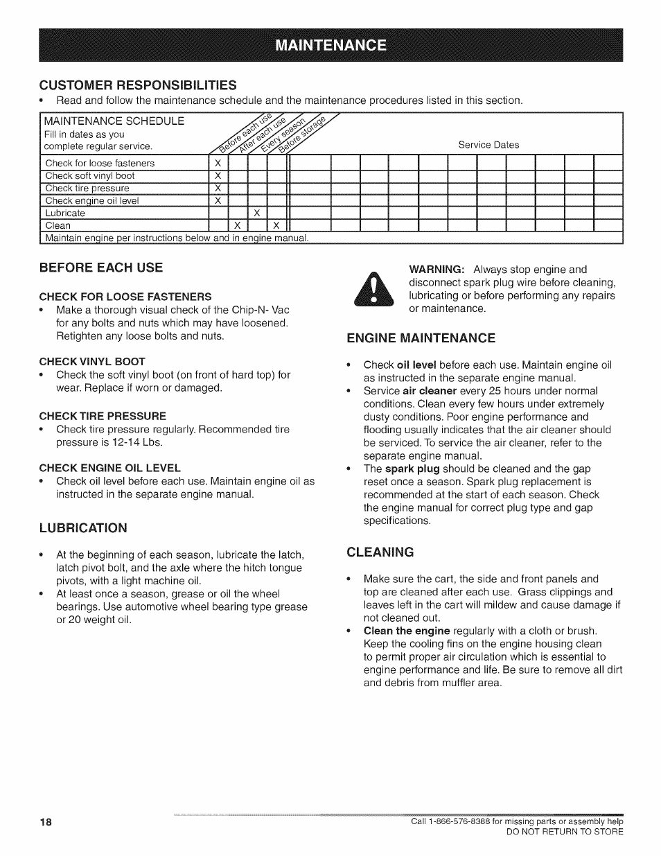 Maintenanc | Craftsman 486.24717 User Manual | Page 18 / 28