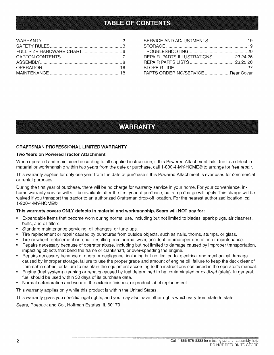 Warran | Craftsman 486.24717 User Manual | Page 2 / 28