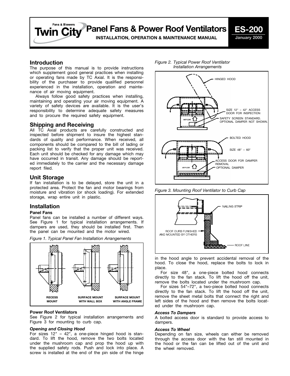 Twin City Panel Fans & Power Roof Ventilators - ES-200 User Manual | 2 pages