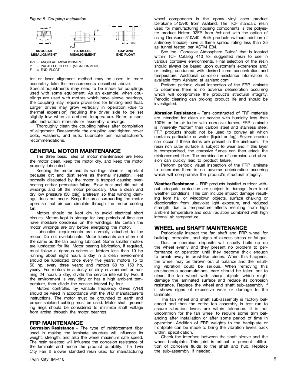 General motor maintenance, Frp maintenance, Wheel and shaft maintenance | Twin City Heavy Duty Composite Fiber Fans - IM-410 User Manual | Page 5 / 10