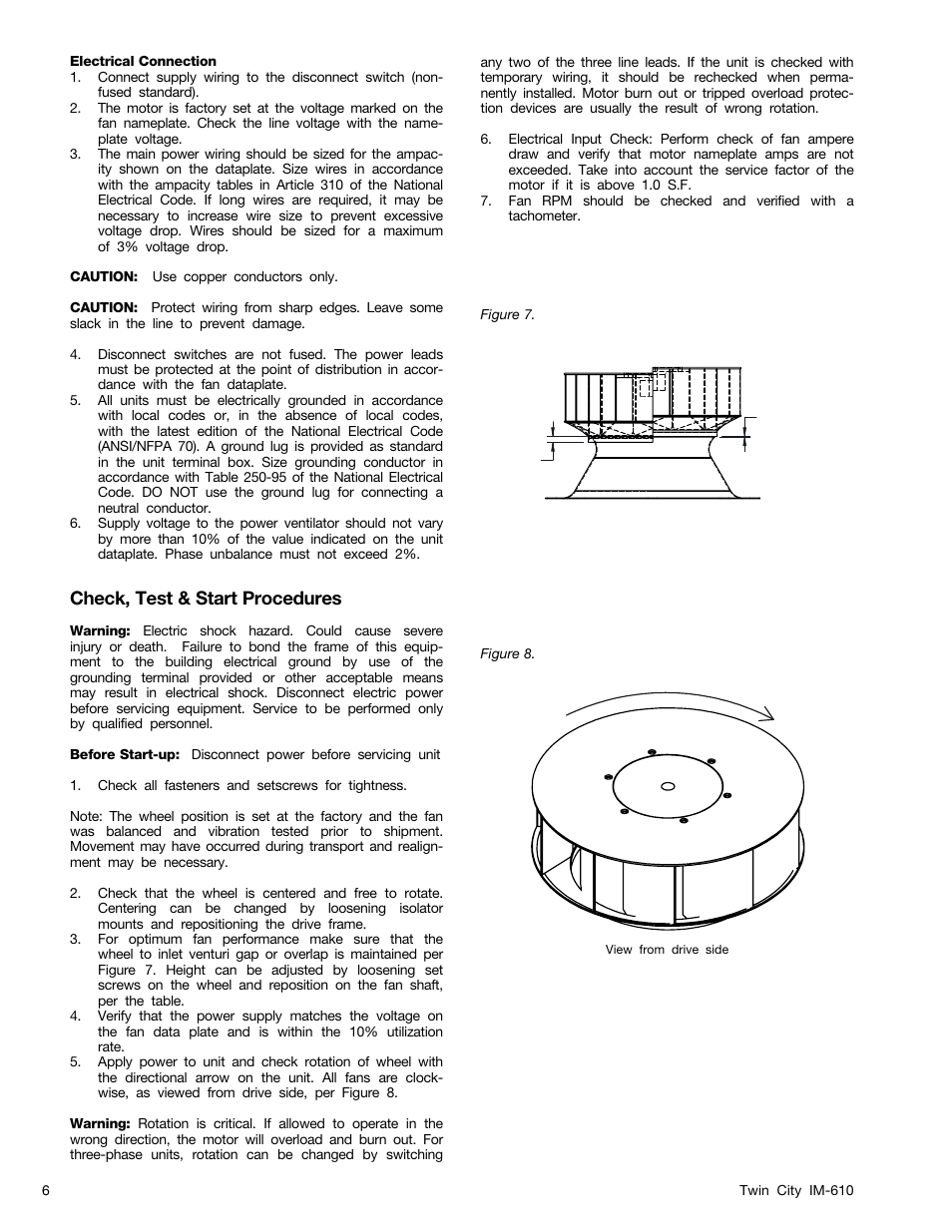 Check, test & start procedures | Twin City Backward Inclined Hinged Restaurant Exhaust Fan - BHRE - IM-610 User Manual | Page 6 / 12