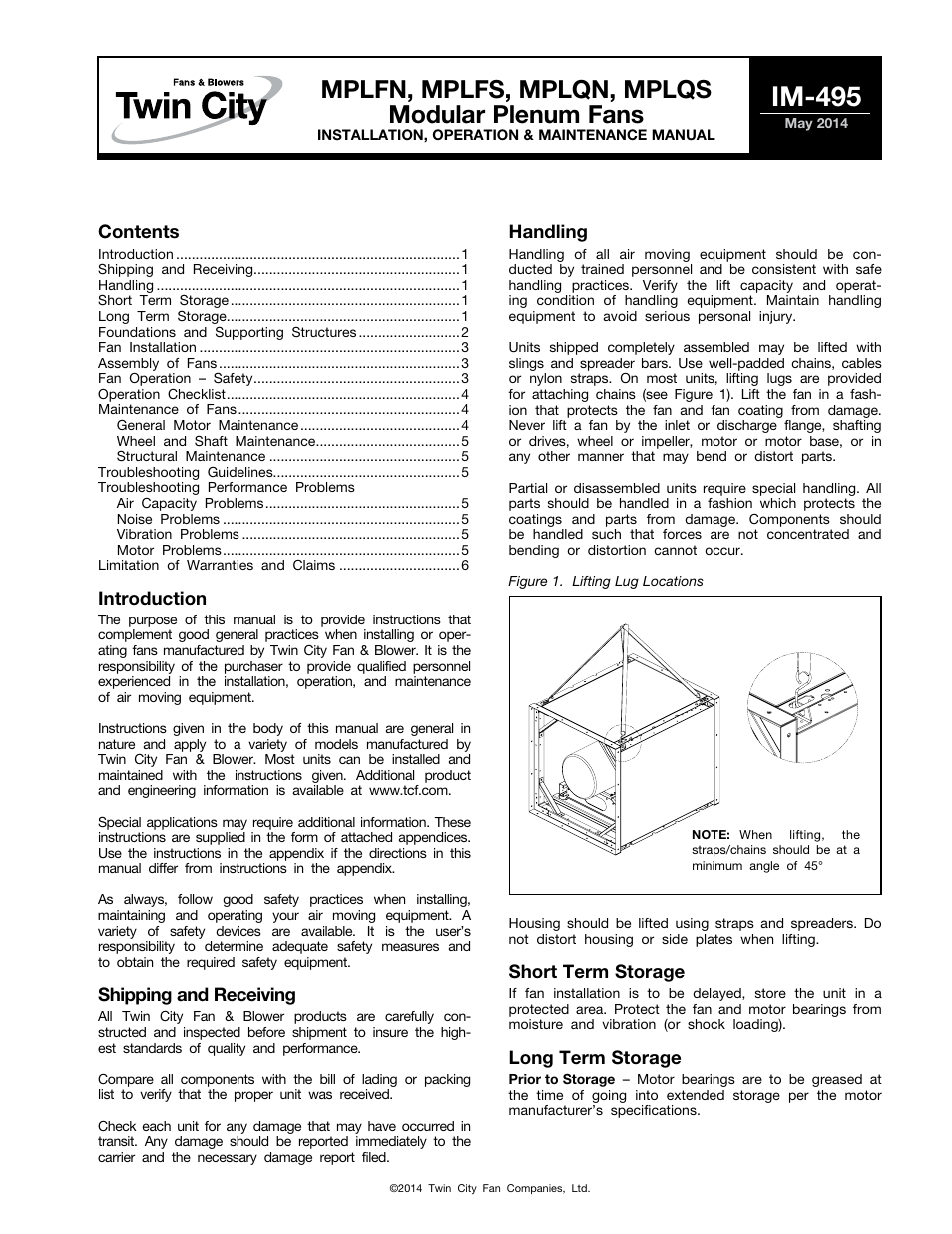 Twin City Modular Plenum Fans - MPLFN / MPLFS / MPLQN / MPLQS - IM-495 User Manual | 7 pages