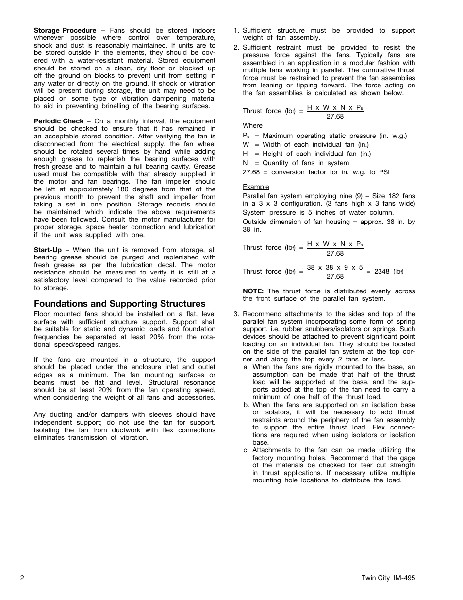 Foundations and supporting structures | Twin City Modular Plenum Fans - MPLFN / MPLFS / MPLQN / MPLQS - IM-495 User Manual | Page 2 / 7