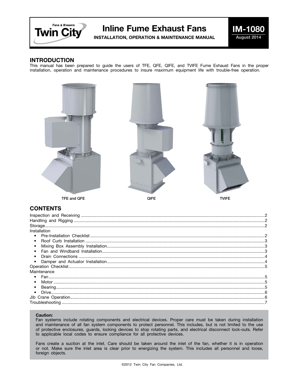 Twin City Inline Fume Exhaust Fans - IM-1080 User Manual | 8 pages