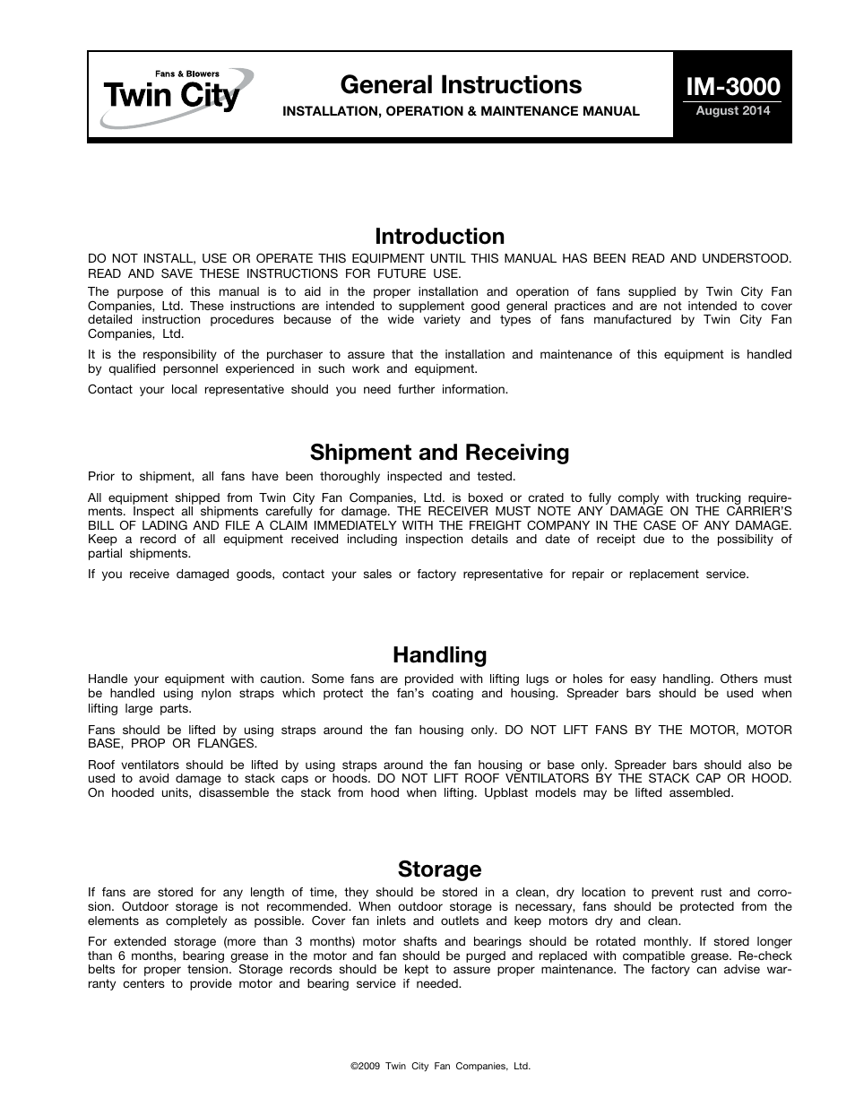 Twin City General Instructions (Fiberglass Ventilators) - IM-3000 User Manual | 8 pages