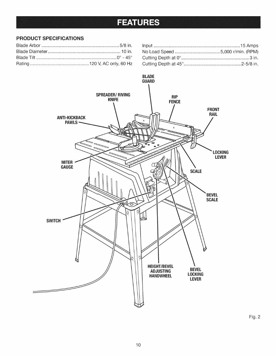 Features | Craftsman 315.284610 User Manual | Page 10 / 48