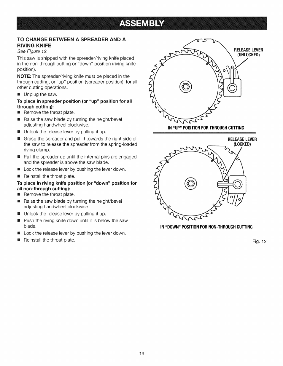 Assembl, See figure 12 | Craftsman 315.284610 User Manual | Page 19 / 48