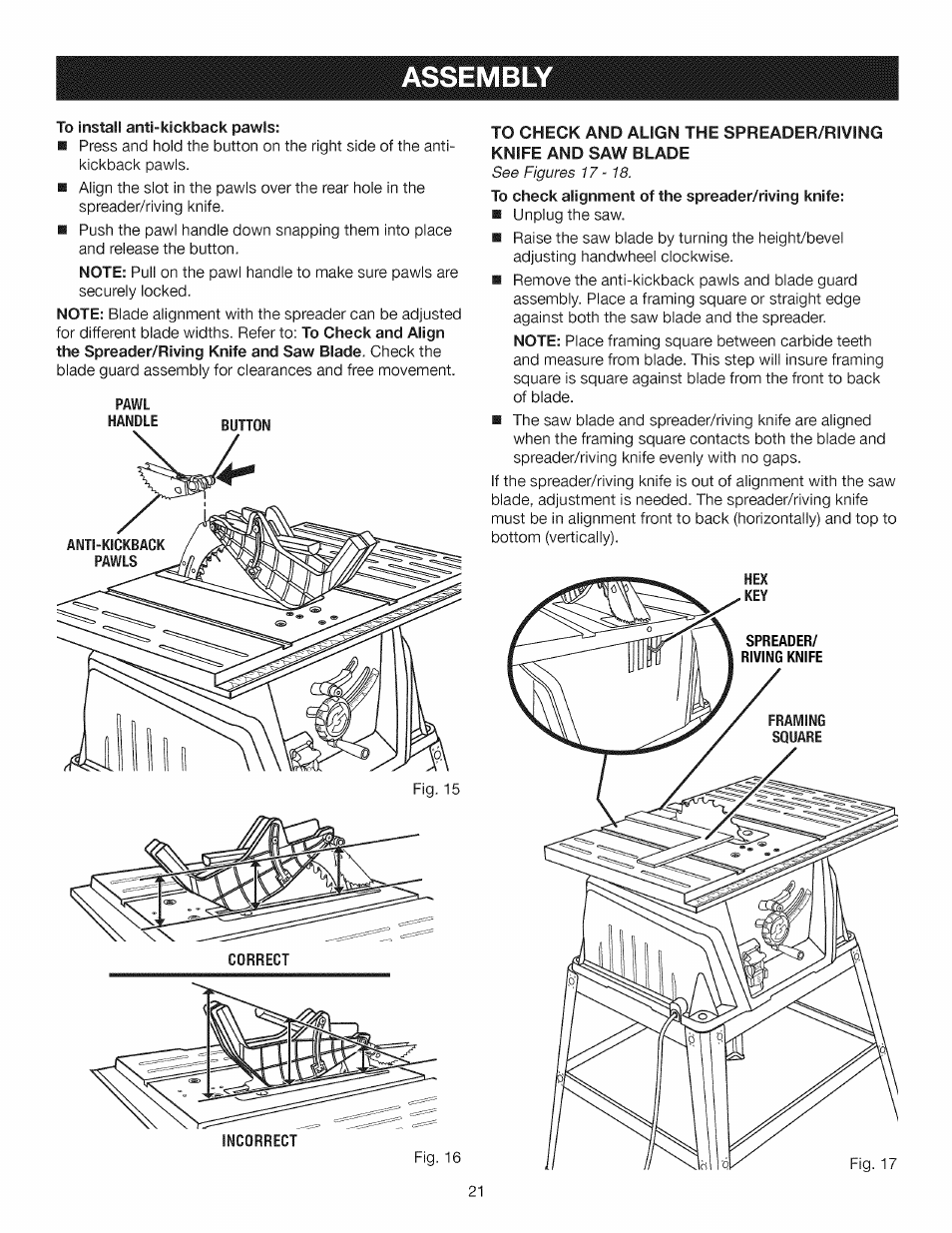 Assembl, See figures 17 - 18 | Craftsman 315.284610 User Manual | Page 21 / 48