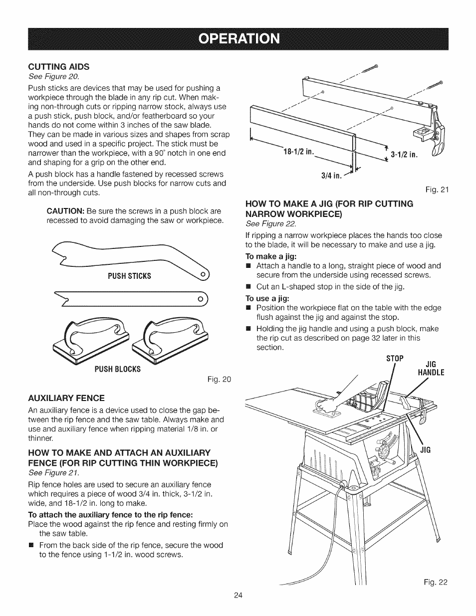 Operatio, See figure 20, See figure 21 | See figure 22 | Craftsman 315.284610 User Manual | Page 24 / 48