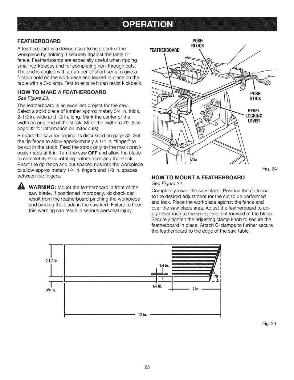 Operation, See figure 23, See figure 24 | Craftsman 315.284610 User Manual | Page 25 / 48