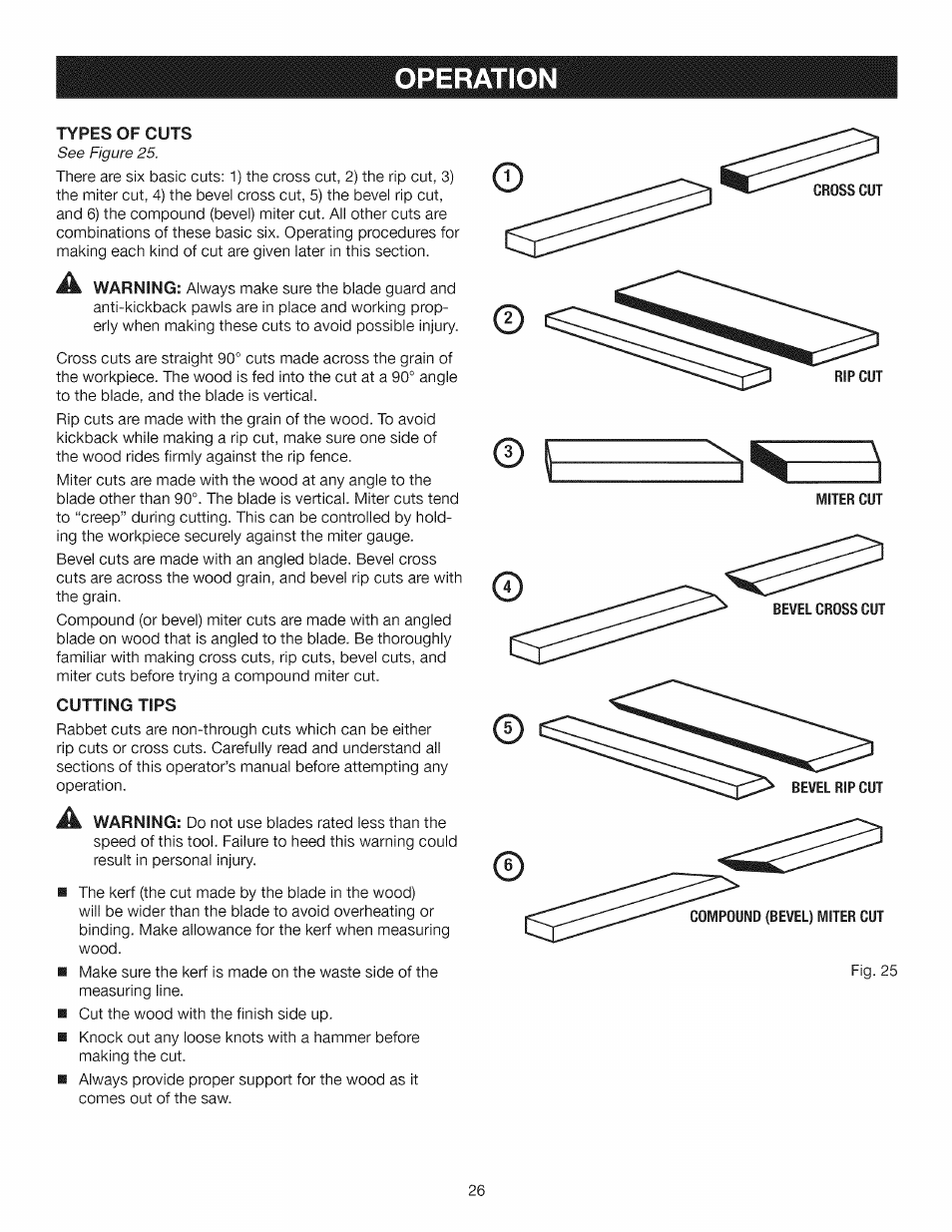 Operation, See figure 25 | Craftsman 315.284610 User Manual | Page 26 / 48