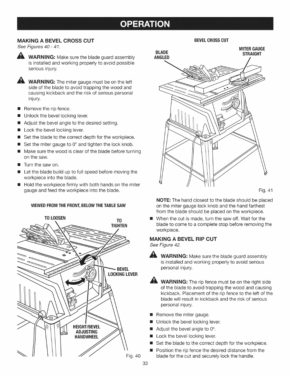 Operation, See figure 42 | Craftsman 315.284610 User Manual | Page 33 / 48